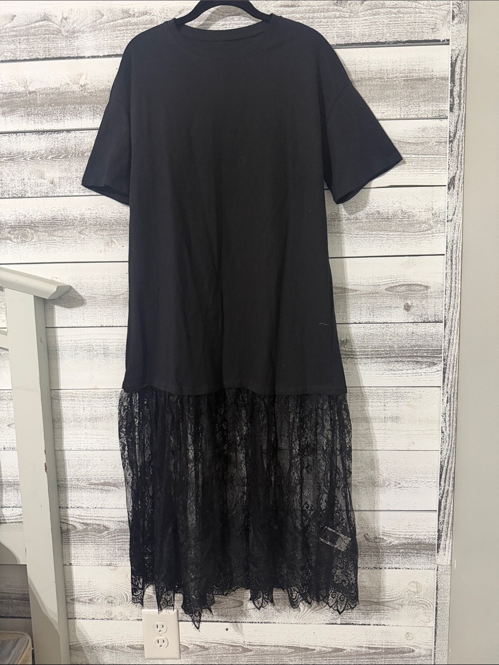 Black Lace-Hem Maxi Tee Dress - Women